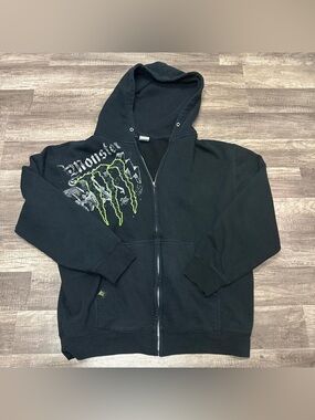 Monster Energy Black Zip-Up Hoodie with Green Logo